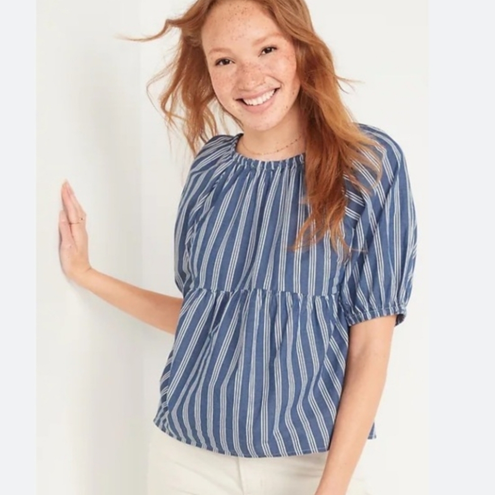 Old Navy Blue and White Striped Blouse Women's Size XL
